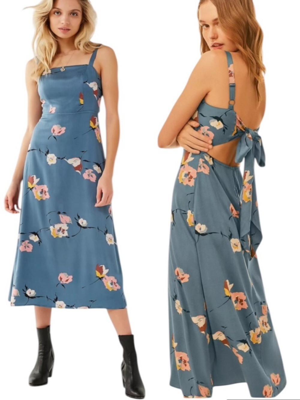 Urban Outfitters Layla Straight Neck Tie Back
Midi Dress Dusty Blue Size S